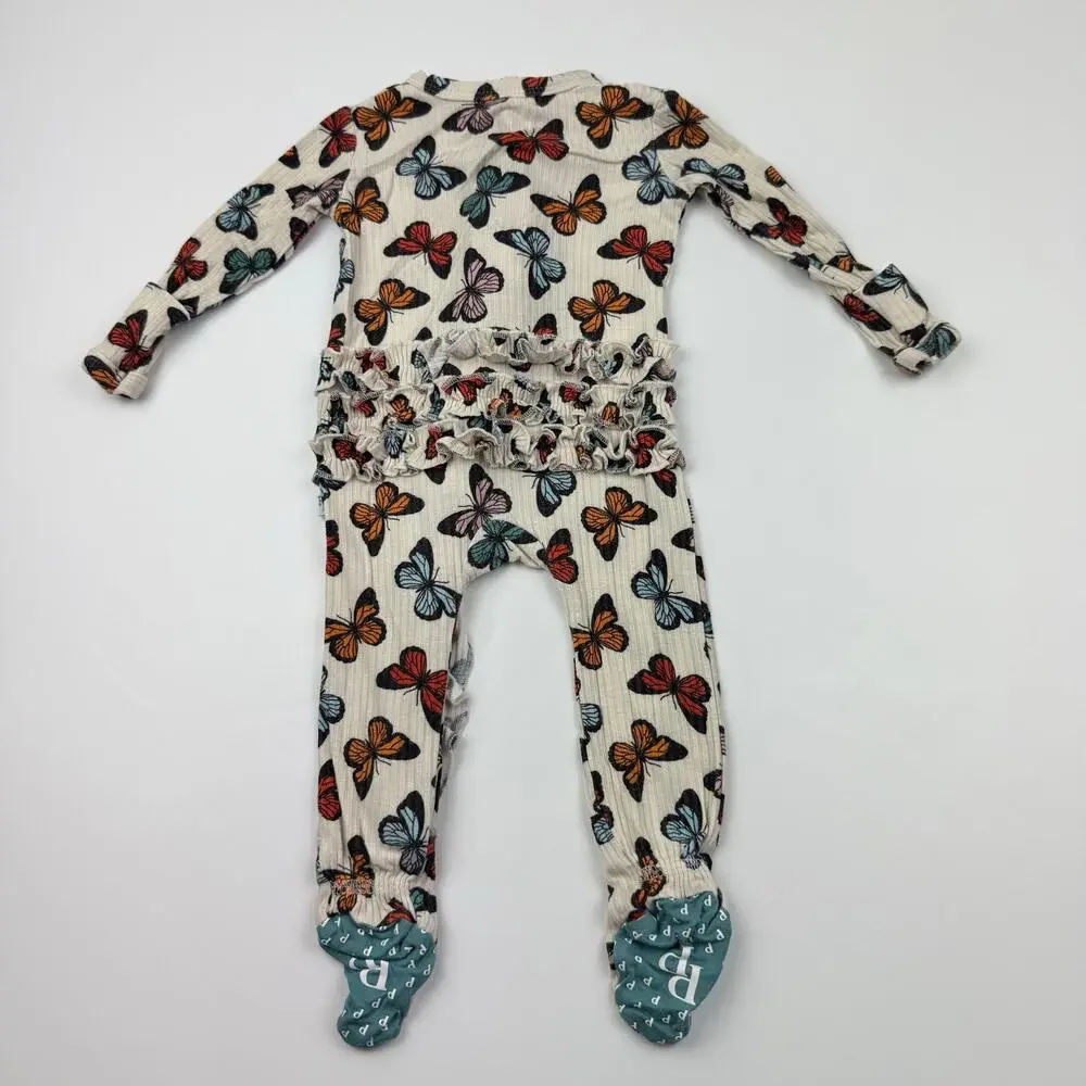 Posh Peanut Ribbed Butterfly Footed Sleeper Pajamas, Size 0/3m